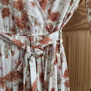 bigHit Fashion Dress Womens Large Pink Floral Maxi Long Sleeve Boho Cottagecore